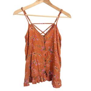 American Eagle | Floral Print Ruffle Hem Camisole Top Burnt Orange Size XS